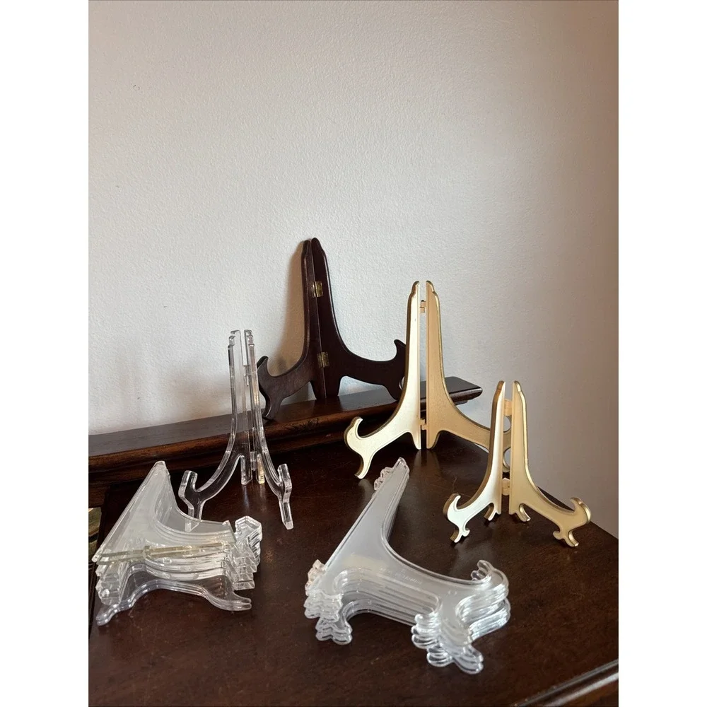 11 Pc. VNTG Display Easel Stands Photo Plate Decor Lot Mismatched Brands